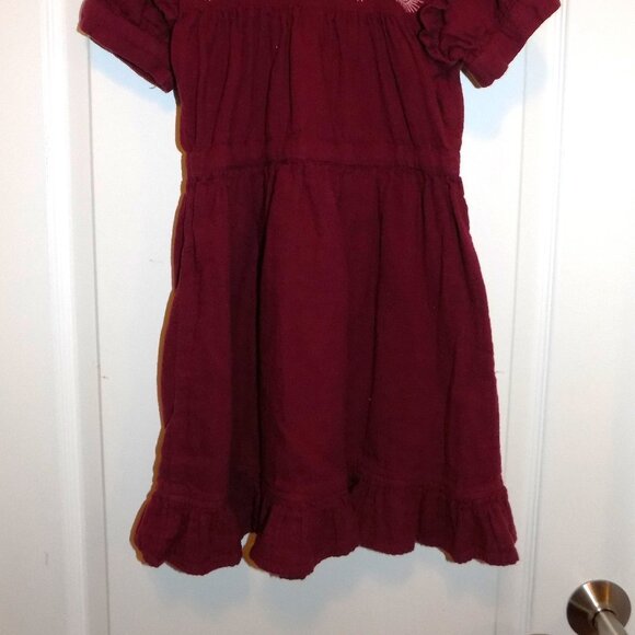 KATE QUINN 5Y Maroon Dark Red Gauze Prairie Dress Embroidered Ruffle Excellent - Picture 4 of 4